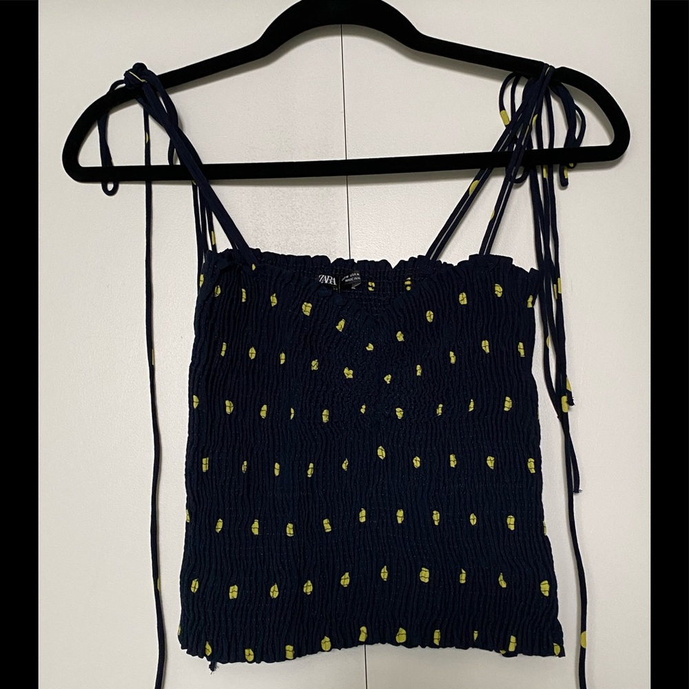 Zara Navy Blue with Yellow Polka Dot Top